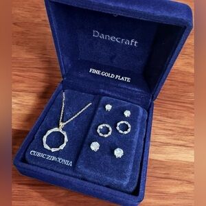 Danecraft Cubic Zirconia Circle Pendant & 3 Pair Stud Earring Set